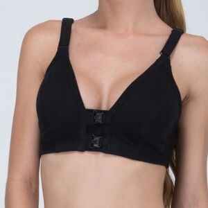 Organic Cotton Bra. Black, Front Closure. Cottonique. 36B. Latex Free W12224